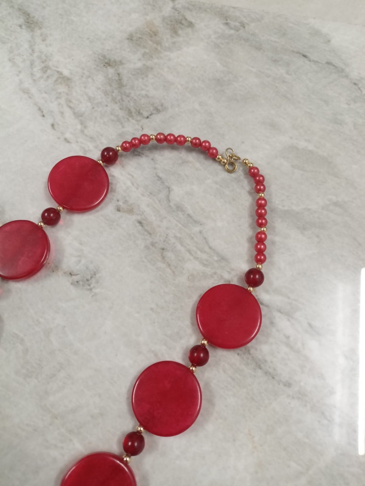 RB ARTISAN Red Coin Disc Resin Necklace – Gold Polish Beads RB ARTISAN handcrafted red coin disc resin necklace with gold polish metal beads bold statement jewellery made in India