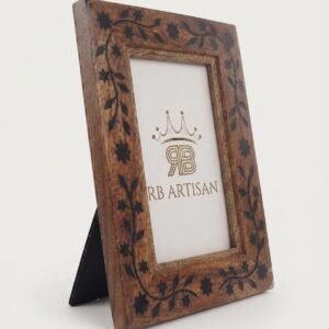 RB ARTISAN handcrafted mango wood photo frame 7x5 inch black resin floral vine leaf star inlay pattern picture frame made in India