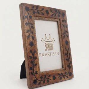 RB ARTISAN handcrafted mango wood photo frame 7x5 inch black resin floral vine leaf star inlay pattern picture frame made in India