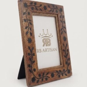 RB ARTISAN handcrafted mango wood photo frame 7x5 inch black resin floral vine leaf star inlay pattern picture frame made in India