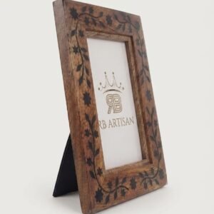 RB ARTISAN handcrafted mango wood photo frame 7x5 inch black resin floral vine leaf star inlay pattern picture frame made in India