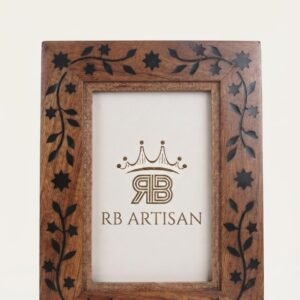 RB ARTISAN handcrafted mango wood photo frame 7x5 inch black resin floral vine leaf star inlay pattern picture frame made in India