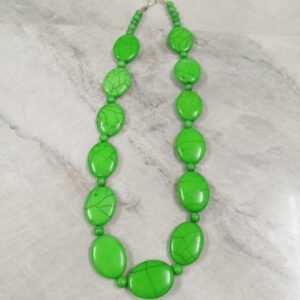 RB ARTISAN handcrafted green crackle resin oval bead statement necklace neon green graduating beads bold fashion jewellery made in India