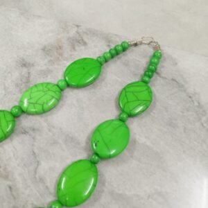 RB ARTISAN handcrafted green crackle resin oval bead statement necklace neon green graduating beads bold fashion jewellery made in India