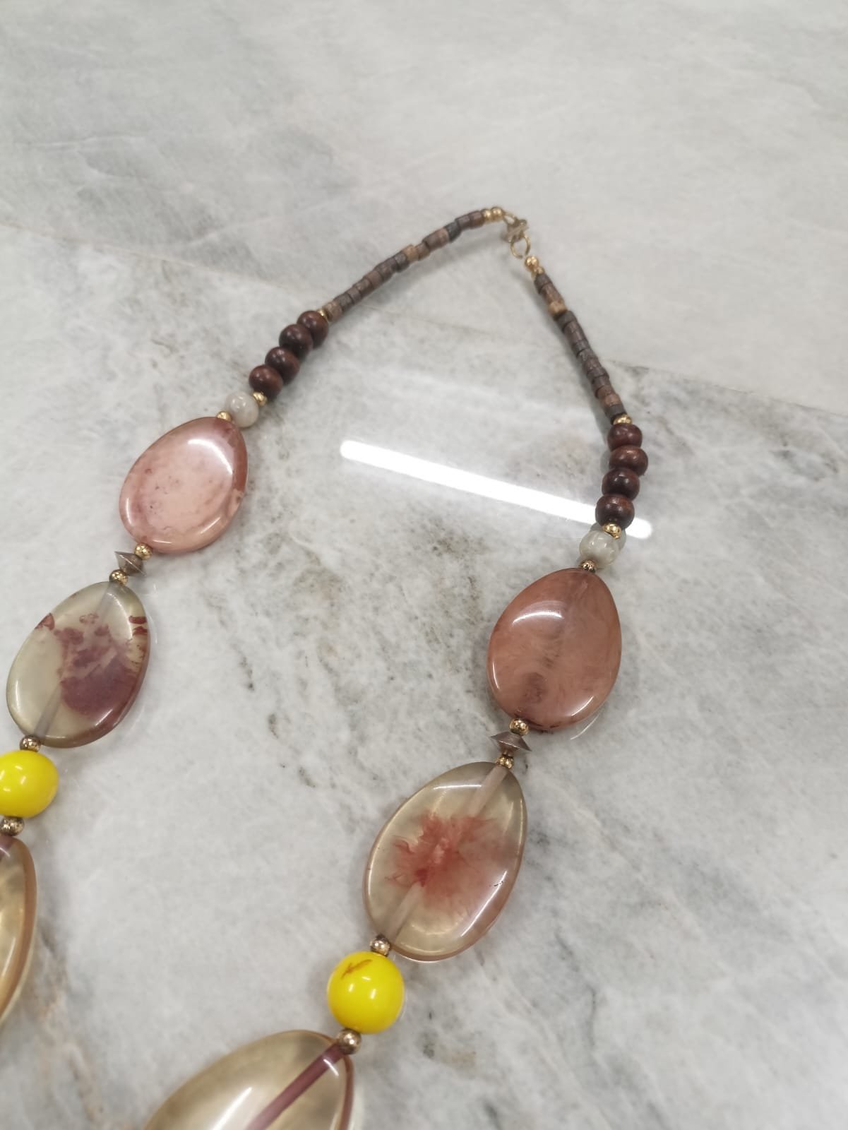 RB ARTISAN Multicolour Translucent Resin Slab Statement Necklace RB ARTISAN handcrafted multicolour translucent resin slab statement necklace amber mauve cream yellow boho fashion jewellery made in India