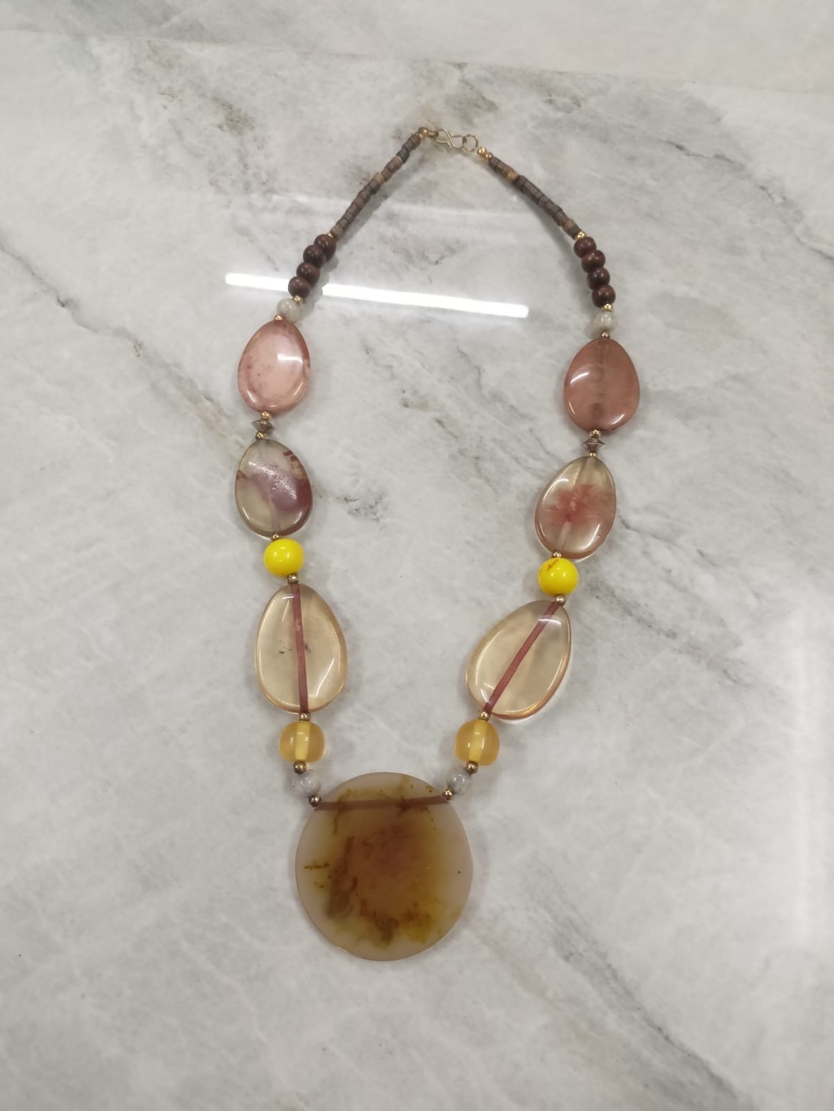 RB ARTISAN Multicolour Translucent Resin Slab Statement Necklace RB ARTISAN handcrafted multicolour translucent resin slab statement necklace amber mauve cream yellow boho fashion jewellery made in India