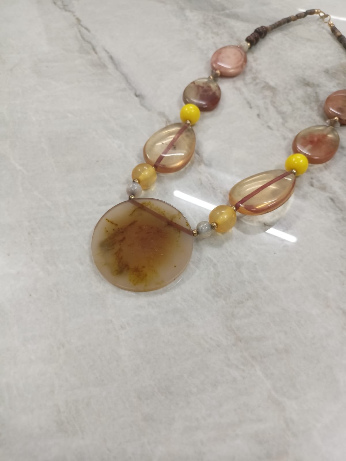 RB ARTISAN Multicolour Translucent Resin Slab Statement Necklace RB ARTISAN handcrafted multicolour translucent resin slab statement necklace amber mauve cream yellow boho fashion jewellery made in India