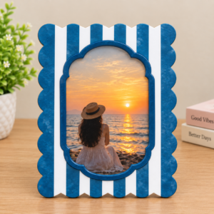 RB ARTISAN handcrafted blue white stripe scallop edge resin photo frame 7x5 6x4 inch coastal nautical picture frame home decor made in India