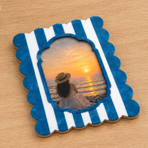 RB ARTISAN handcrafted blue white stripe scallop edge resin photo frame 7x5 6x4 inch coastal nautical picture frame home decor made in India