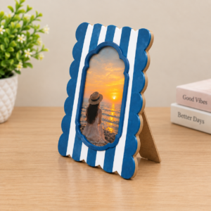 RB ARTISAN handcrafted blue white stripe scallop edge resin photo frame 7x5 6x4 inch coastal nautical picture frame home decor made in India