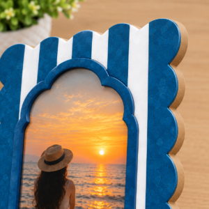 RB ARTISAN handcrafted blue white stripe scallop edge resin photo frame 7x5 6x4 inch coastal nautical picture frame home decor made in India