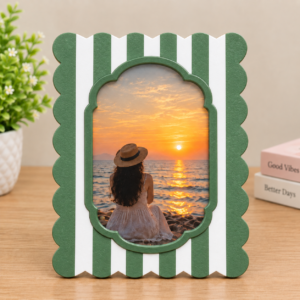 RB ARTISAN handcrafted green white stripe scallop edge resin photo frame sage green botanical picture frame home decor made in India