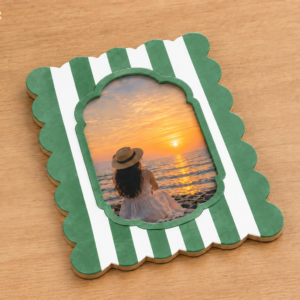 RB ARTISAN handcrafted green white stripe scallop edge resin photo frame sage green botanical picture frame home decor made in India