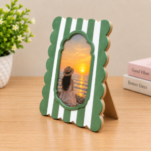 RB ARTISAN handcrafted green white stripe scallop edge resin photo frame sage green botanical picture frame home decor made in India