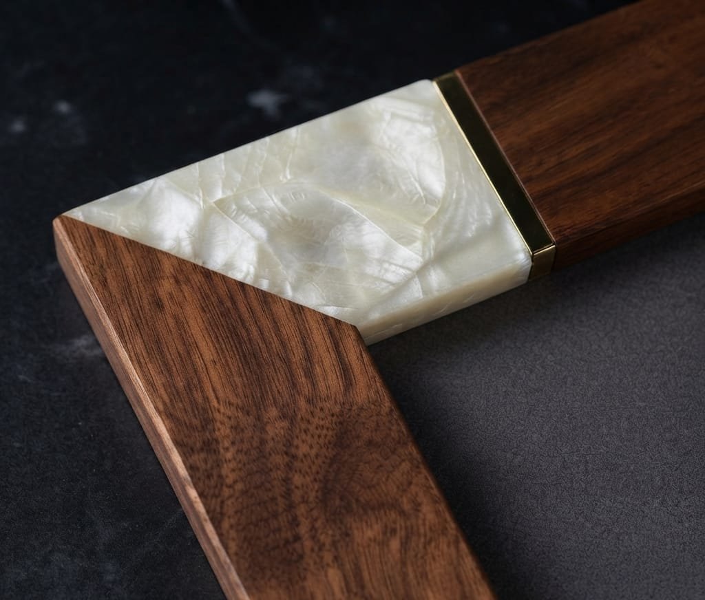 RB ARTISAN Acacia Wood Mother of Pearl Photo Frame 7×5 Inch RB ARTISAN handcrafted acacia wood mother of pearl resin photo frame 7x5 inch gold metal accent luxury picture frame made in India
