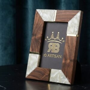 RB ARTISAN handcrafted acacia wood mother of pearl resin photo frame 7x5 inch gold metal accent luxury picture frame made in India