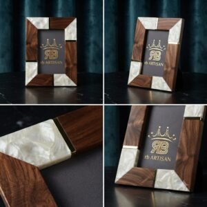 RB ARTISAN handcrafted acacia wood mother of pearl resin photo frame 7x5 inch gold metal accent luxury picture frame made in India