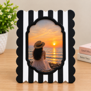 RB ARTISAN handcrafted black white stripe scallop edge resin photo frame monochrome bold picture frame home decor made in India