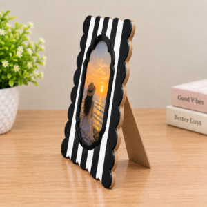 RB ARTISAN handcrafted black white stripe scallop edge resin photo frame monochrome bold picture frame home decor made in India