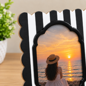 RB ARTISAN handcrafted black white stripe scallop edge resin photo frame monochrome bold picture frame home decor made in India